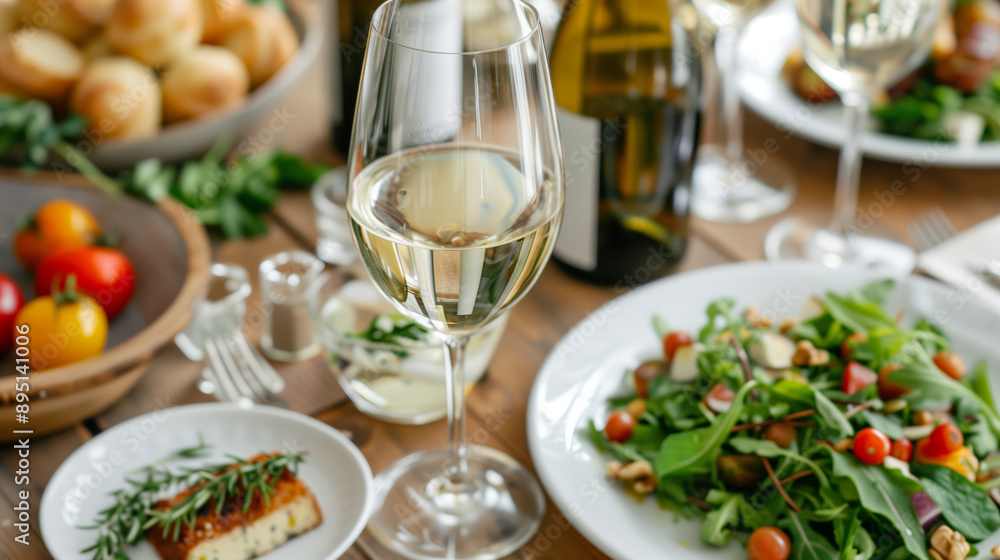 Riesling wine paired with a gourmet meal, beautifully set table, dishes highlighting the wine's flavor profile Riesling wine paired with a gourmet meal, beautifully set table, dishes highlighting the wine's flavor profile