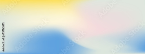 Romantic gradient sky background. Wide horizontal pastel pattern. Cyan, light blue and yellow watercolor cirrus clouds. Abstract vector texture background for poster, cover, banner, flyer, card