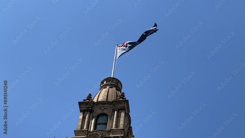 Flinders Train Station Station Flag Slow motion Flinders Train Station Station Flag Slow motion