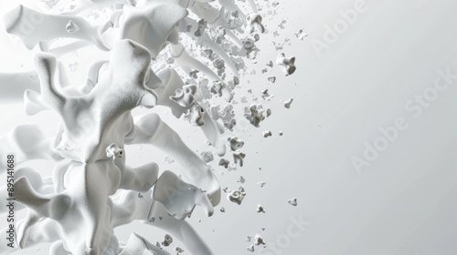 World Osteoporosis Day. Shattering bones with fragments on a white background. Horizontal medical banner. Free space for text. Bone health and osteoporosis awareness, skeletal health photo