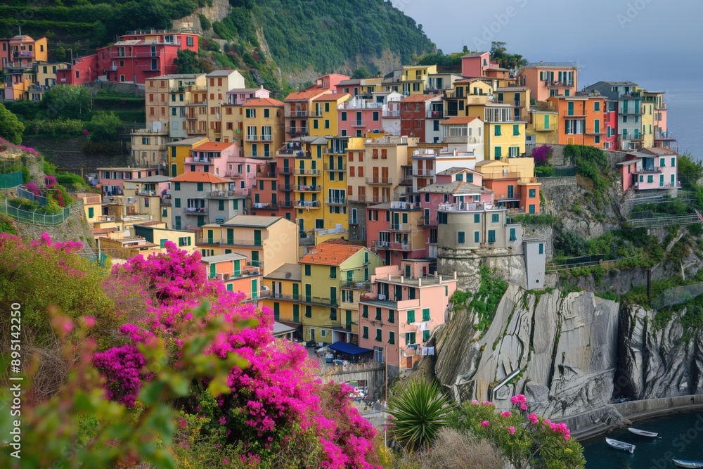 Obraz premium Colorful Houses on a Cliffside in Italy.