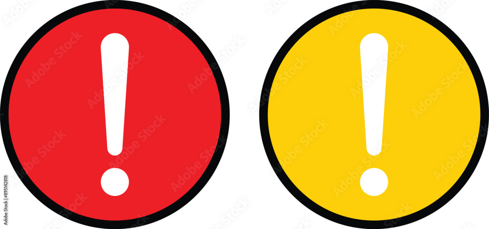 Red and yellow exclamation circle icon set . Warning attention sign with exclamation mark sign . Vector illustration Red and yellow exclamation circle icon set . Warning attention sign with exclamation mark sign . Vector illustration