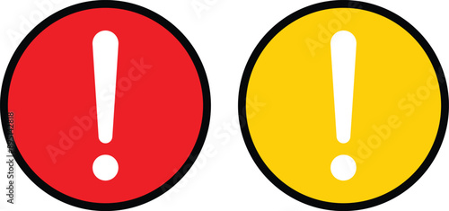 Red and yellow exclamation circle icon set . Warning attention sign with exclamation mark sign . Vector illustration