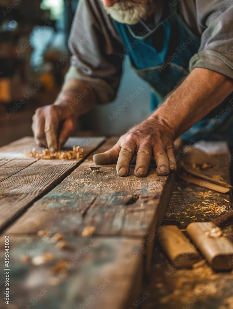 Carpenter's Hands Working on Wood. Carpenter's Hands Working on Wood.