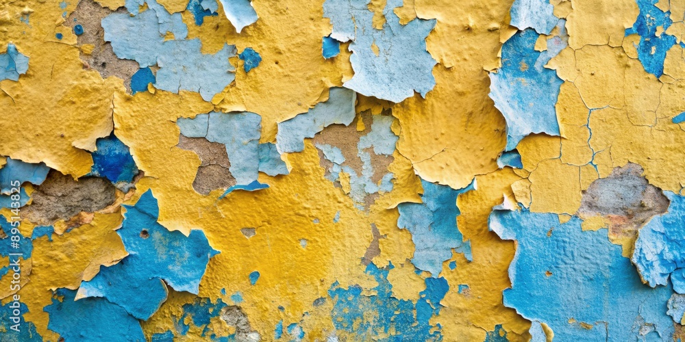 Peeling Yellow and Blue Paint, Abstract Texture, Flaking, Decay, Worn , texture , background Peeling Yellow and Blue Paint, Abstract Texture, Flaking, Decay, Worn , texture , background