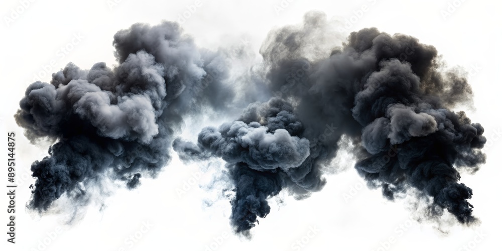 Three Black Smoke Clouds on White Background, smoke , clouds , black , white Three Black Smoke Clouds on White Background, smoke , clouds , black , white