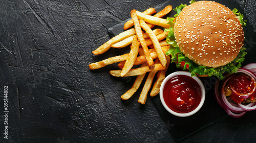 Burger with fries background illustration