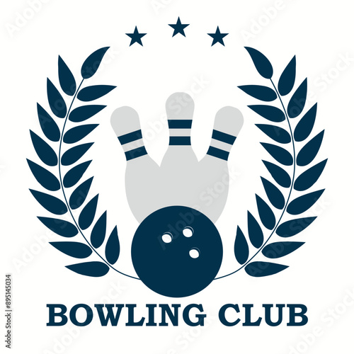 Bowling vector logotype, emblem and badge. Club gaming play, skittle and strike illustration.