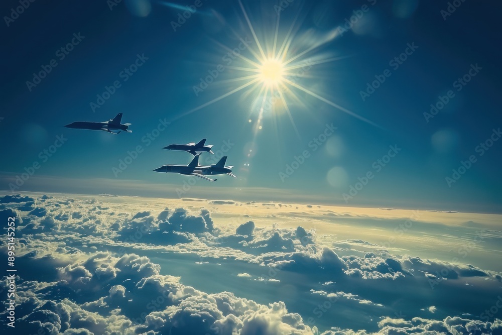 Three Fighter Jets Flying Over Clouds Three Fighter Jets Flying Over Clouds