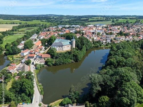 Zirovnice castle and Ziorvnice town aerial panorama landscape view,Vysocina region,Bohemia,Czech republic,Europe photo