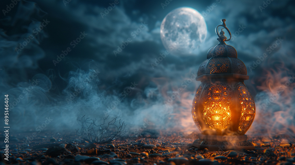 Eid mubarak islamic night lantern with moon, ramadan, Eid al Adha celebration banner Eid mubarak islamic night lantern with moon, ramadan, Eid al Adha celebration banner