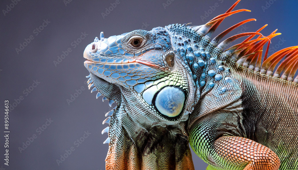 Fototapeta premium Blue Iguana Portrait With Vivid Texture In Artistic Studio Setting