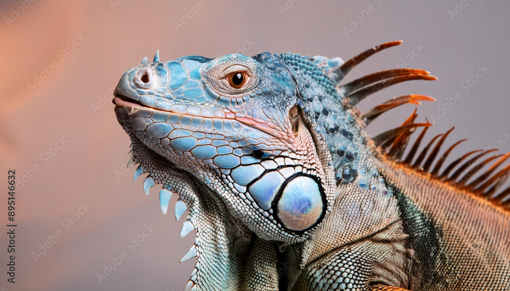 Fototapeta premium Blue Iguana Portrait With Vivid Texture In Artistic Studio Setting