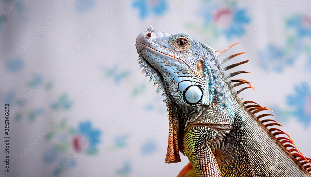 Fototapeta premium Blue Iguana Portrait With Vivid Texture In Artistic Studio Setting