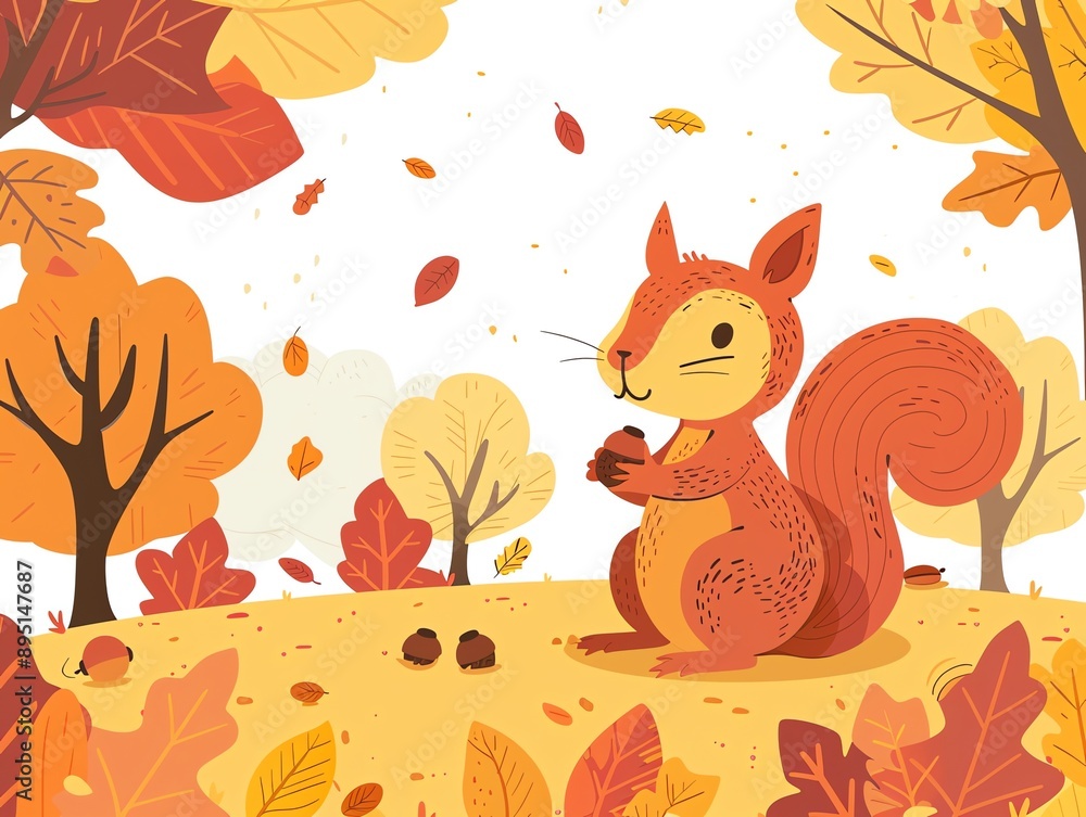 Cute squirrel with acorn in autumn forest Cute squirrel with acorn in autumn forest