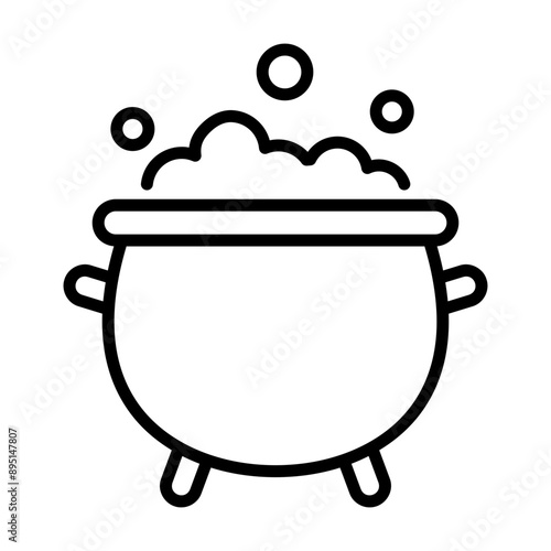 Black single witch cauldron line icon, simple halloween element outline flat design pictogram, infographic vector for app logo web button ui ux interface isolated on white background