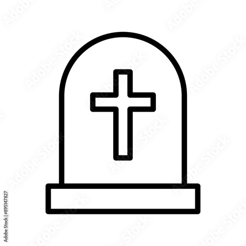 Black single tombstone line icon, simple halloween grave element outline flat design pictogram, infographic vector for app logo web button ui ux interface isolated on white background