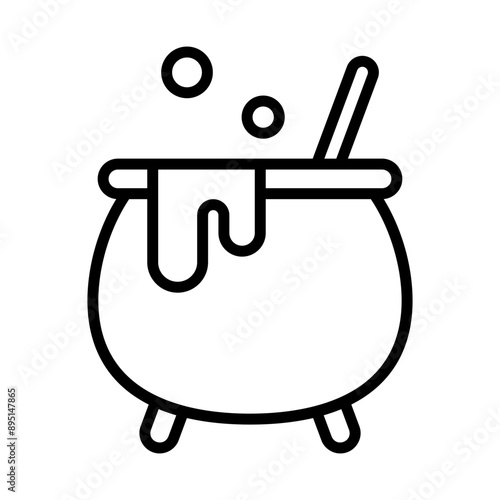 Black single witch cauldron line icon, simple halloween element outline flat design pictogram, infographic vector for app logo web button ui ux interface isolated on white background