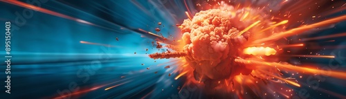 Fiery orb with lightning strikes in a dark sky.