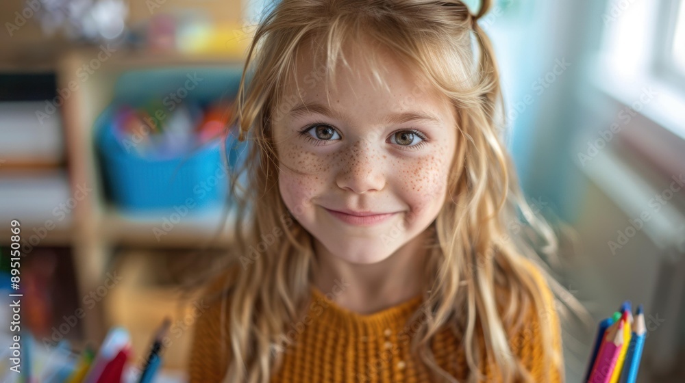 A young girl smiles at the camera. AI. A young girl smiles at the camera. AI.
