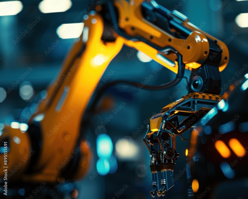 Robotic arm in a factory setting. AI. Robotic arm in a factory setting. AI.