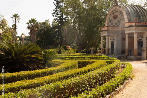 A quaint garden with a whit...