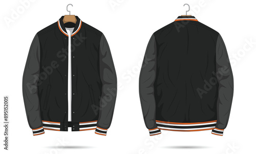 Striped varsity jacket mockup front and back view