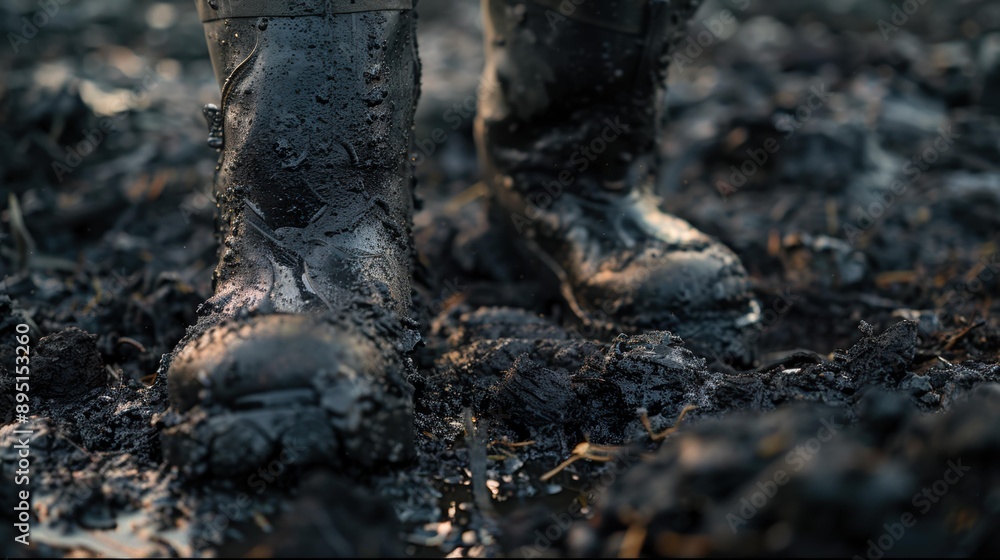 Boots covered in mud. AI. Boots covered in mud. AI.