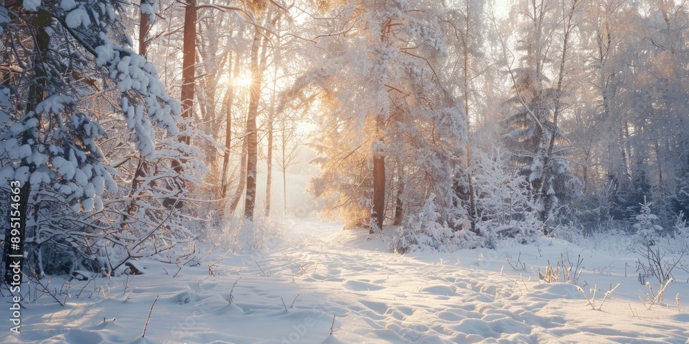 Snowy forest with sunlight Snowy forest with sunlight
