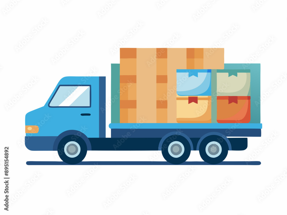 A delivery truck with a lot of packages going sideways A delivery truck with a lot of packages going sideways