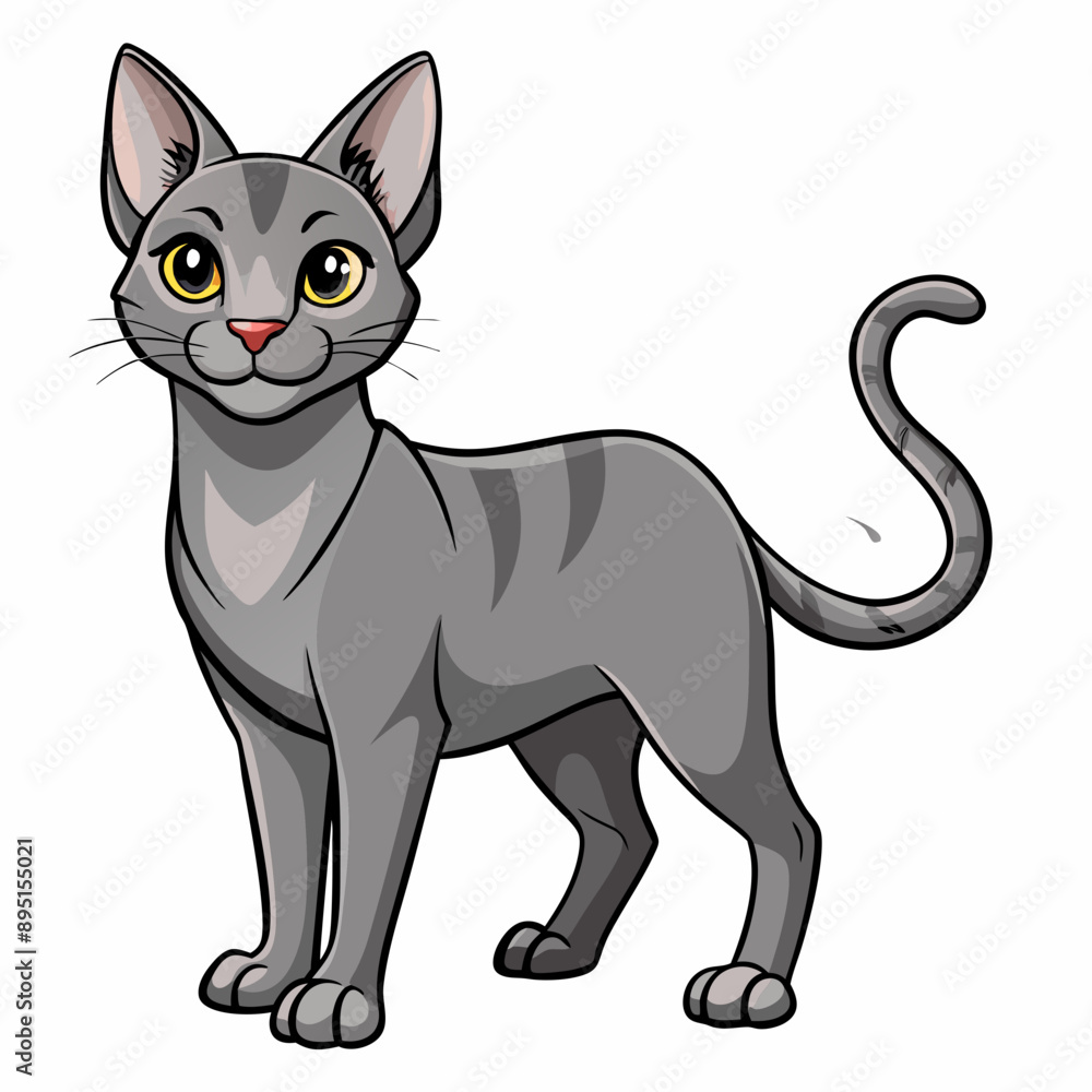 gray striped cat standing on four legs, side view, vector isolated on white. gray striped cat standing on four legs, side view, vector isolated on white.