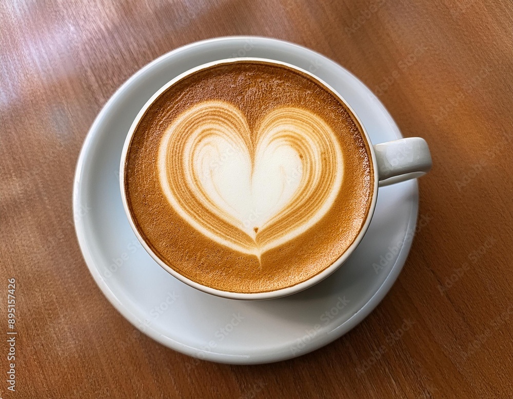 A classic cappuccino with a heart-shaped latte art design on top of the frothy milk. A classic cappuccino with a heart-shaped latte art design on top of the frothy milk.