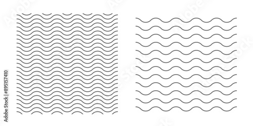 Wavy lines pattern vector element, wave ripple thin line strokes simple zigzag texture set, stream zig zag background backdrop image clip graphic illustration