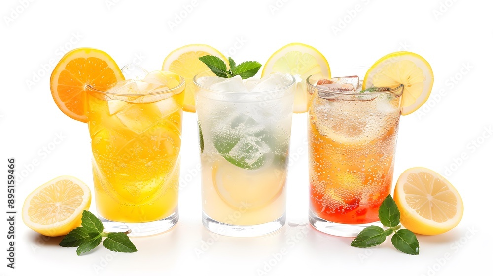 Refreshing Summer Lemon and Orange Soda Drinks with Ice Refreshing Summer Lemon and Orange Soda Drinks with Ice