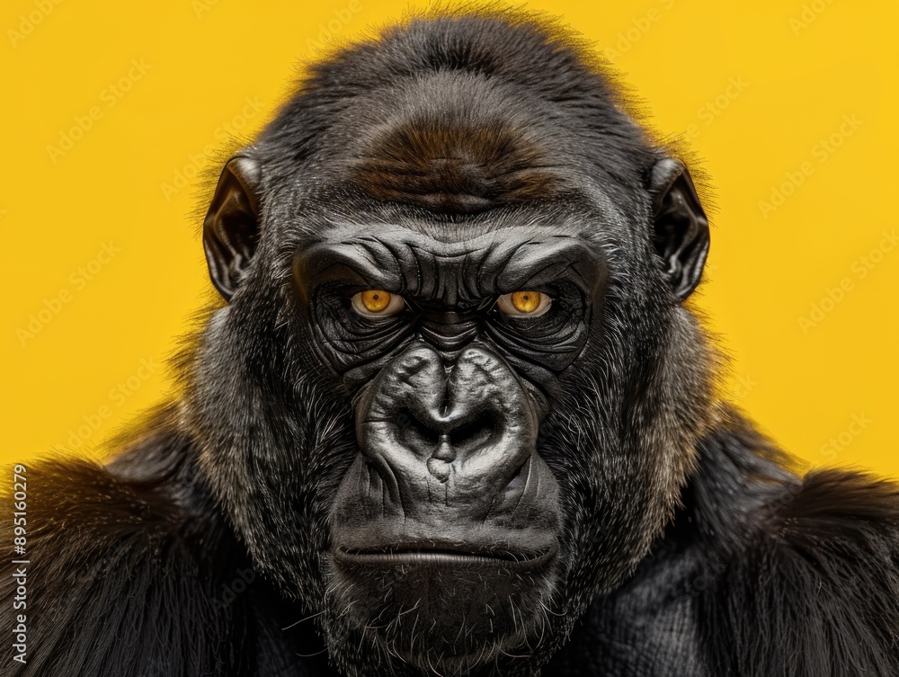 Fototapeta premium Gorilla face on yellow background