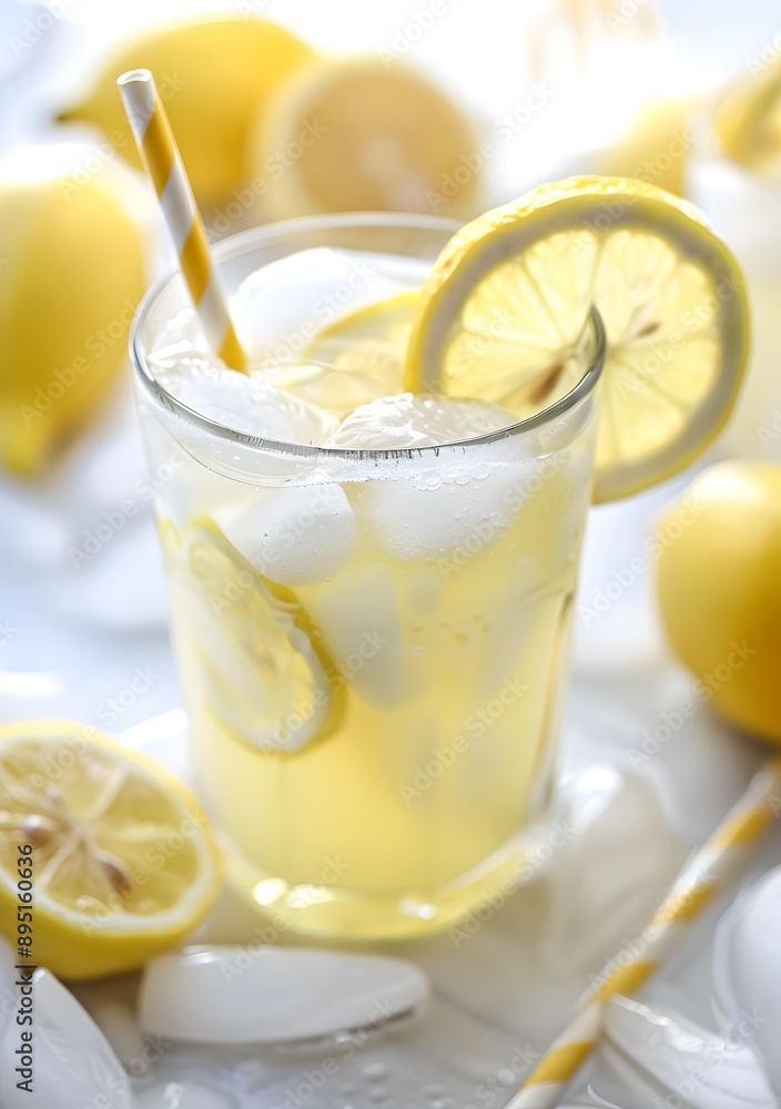 Refreshing Summer Lemonade with Ice and Lemon Slices Refreshing Summer Lemonade with Ice and Lemon Slices