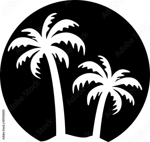 Palm Trees in circle  - Tropical Island Graphic 