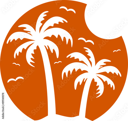 Palm Trees and sun - Tropical Island Graphic 