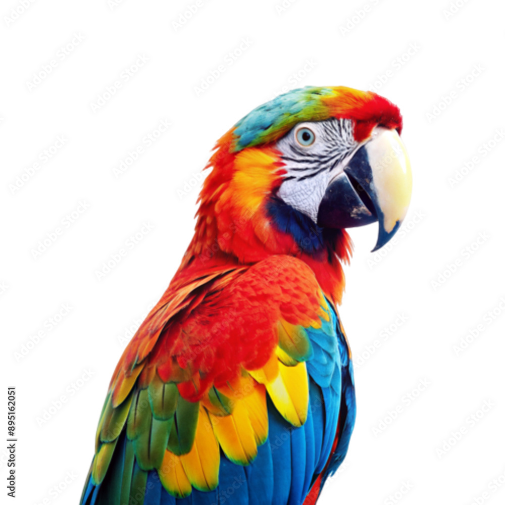PSD colourful parrot on wooden branch isolated on transparent background PSD colourful parrot on wooden branch isolated on transparent background