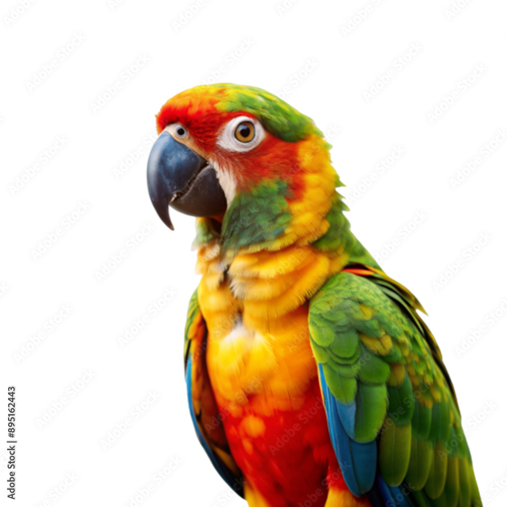 PSD colourful parrot on wooden branch isolated on transparent background PSD colourful parrot on wooden branch isolated on transparent background