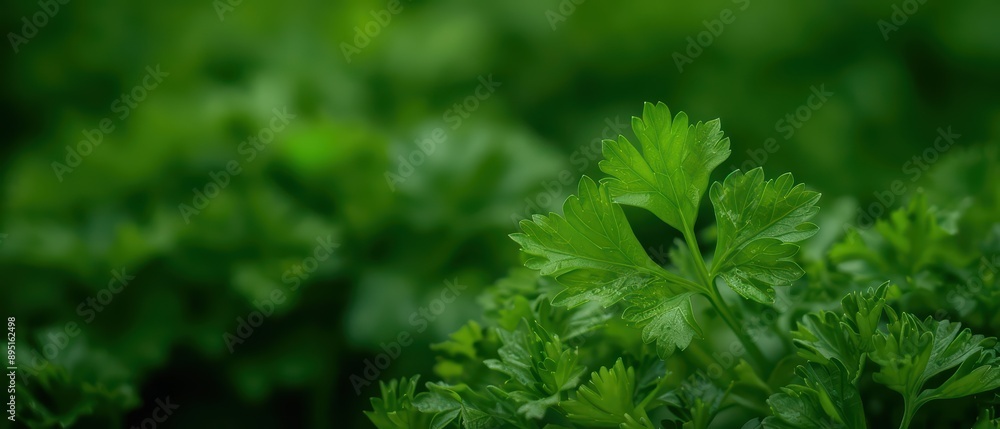 Parsley is showcased in an ultramodern, supernatural scene, with fresh, green parsley sprigs and ample copy space Parsley is showcased in an ultramodern, supernatural scene, with fresh, green parsley sprigs and ample copy space