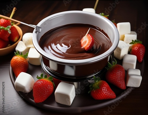 Wallpaper Mural A rich, indulgent chocolate fondue with strawberries, marshmallows, and pieces of cake Torontodigital.ca