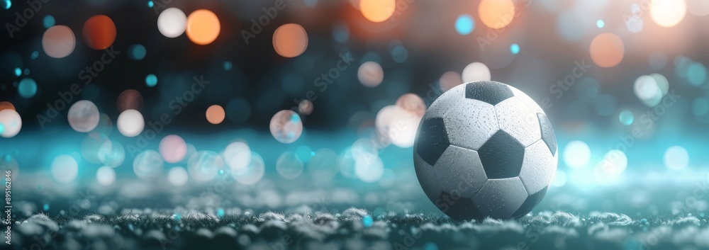Fototapeta premium Soccer Ball on Grass With Bokeh Lights