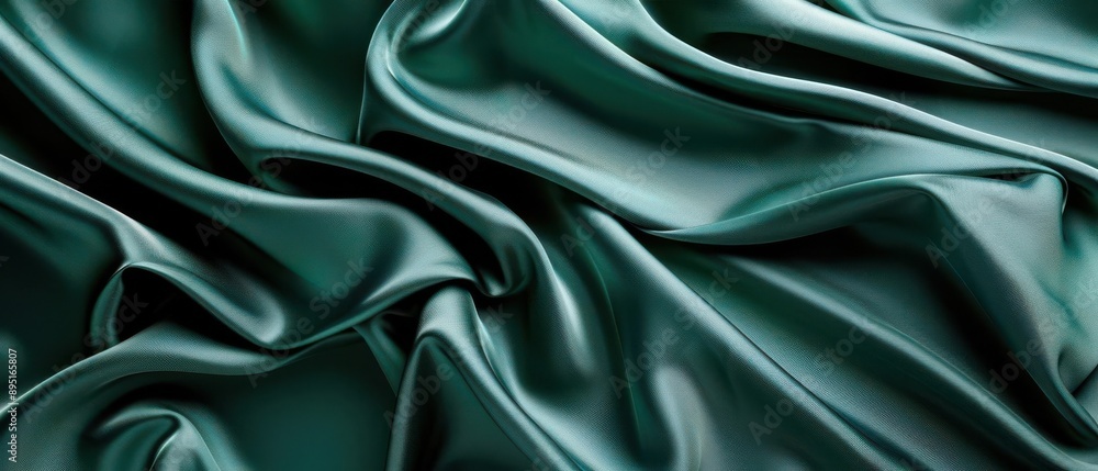 Dark green satin fabric with abstract folds and texture Dark green satin fabric with abstract folds and texture