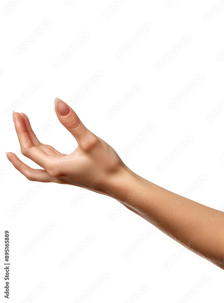 An outstretched female hand with light skin tone An outstretched female hand with light skin tone