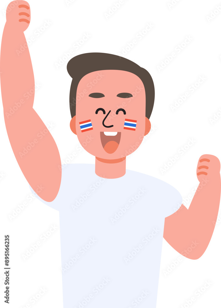 Thailand people cheer happily for sporting victory with national flag.
