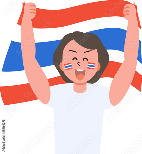 Thailand people cheer happily for sporting victory with national flag.