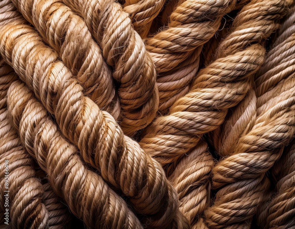Coarse, fibrous jute rope with visible strands and twists.