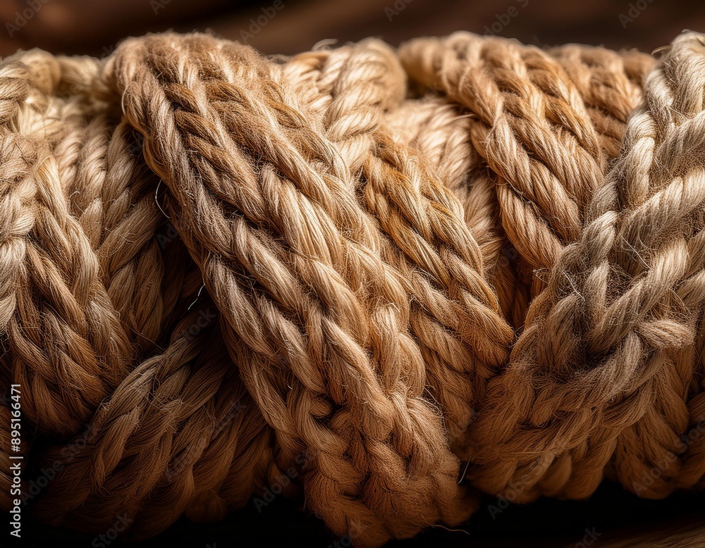Coarse, fibrous jute rope with visible strands and twists.