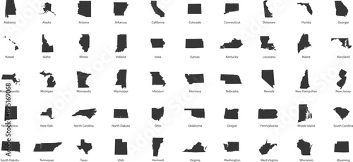 Territories of US States. All American states on white background. Vector illustration